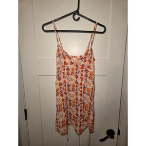 Aerie‎ Floral Mini Dress Orange Purple Smocked Back Adjustable Straps XS